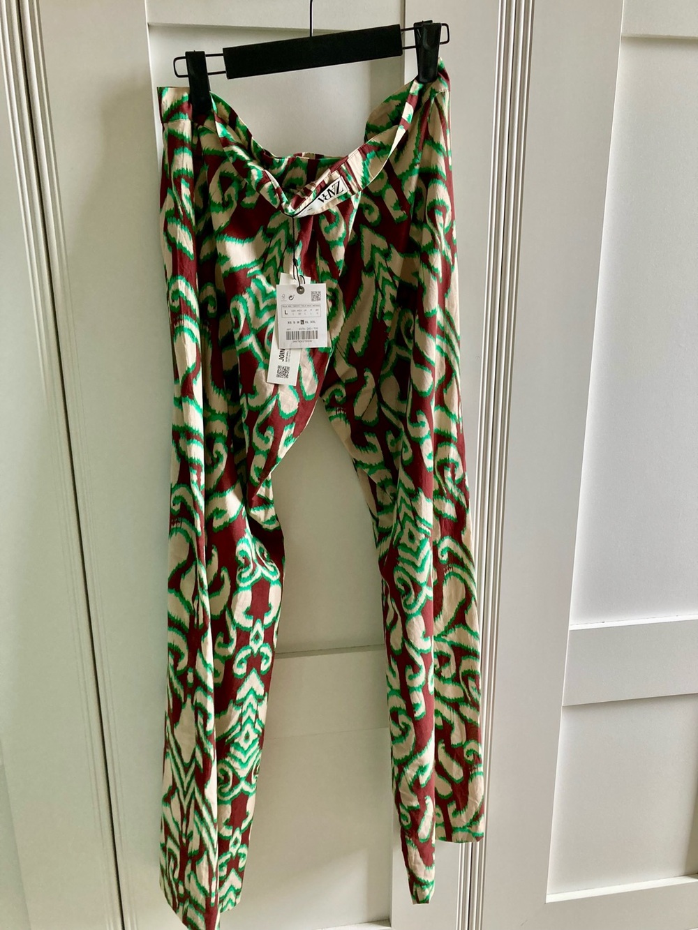 Zara Multicolor Abstract wide leg pants— Green, Cream & Brown